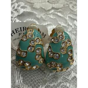 New Vintage Joan Rivers Huggie Enameled Clip on Earrings Swarovski Crystals